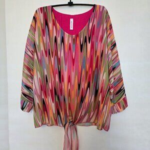 Vibrant pink swirly abstract tunic top purchased in Europe NWOT Size XL